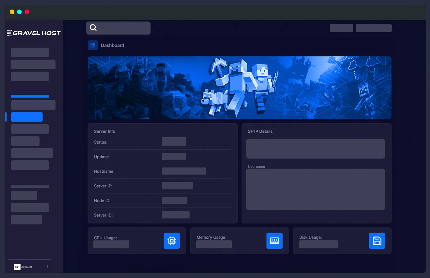 GravelHost control panel dashboard